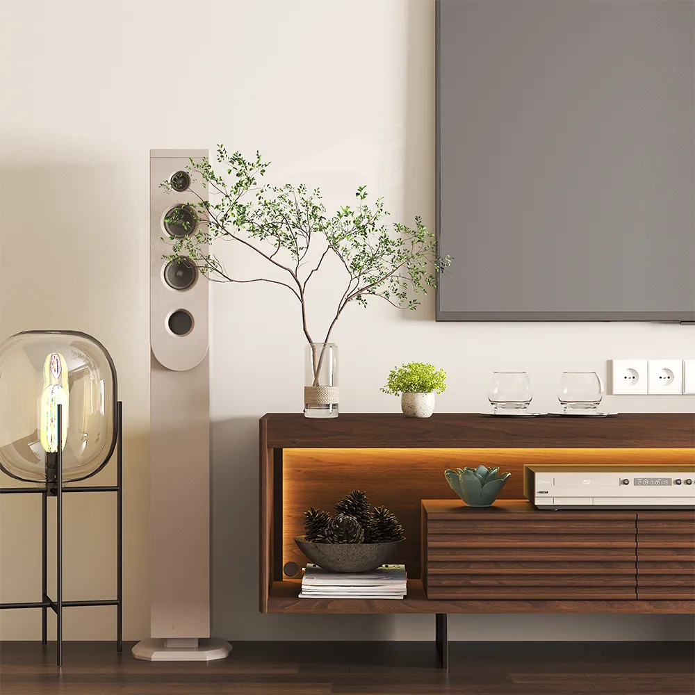 Mid-Century Modern Fluted TV Stand with LED Light