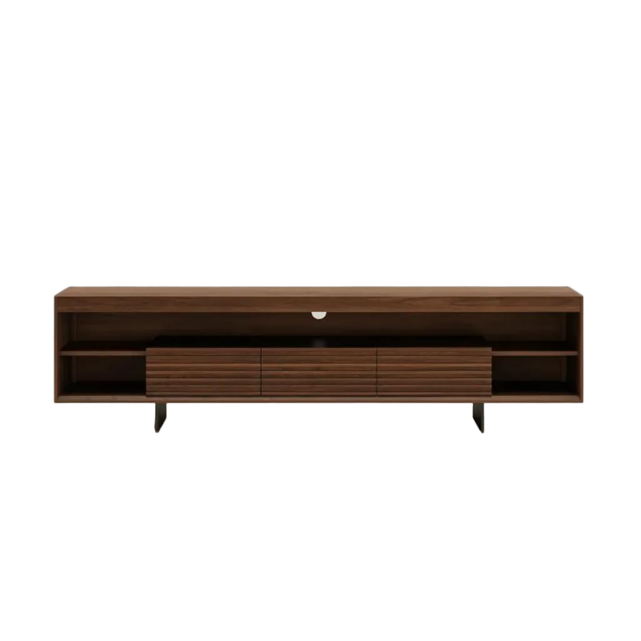 Mid-Century Modern Fluted TV Stand with LED Light