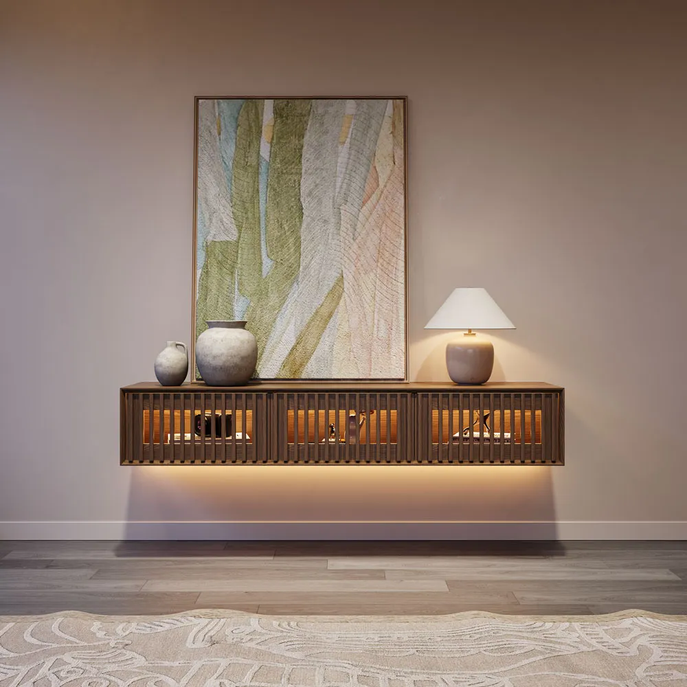 Mid-Century Floating TV Console with Adjustable LED Lights