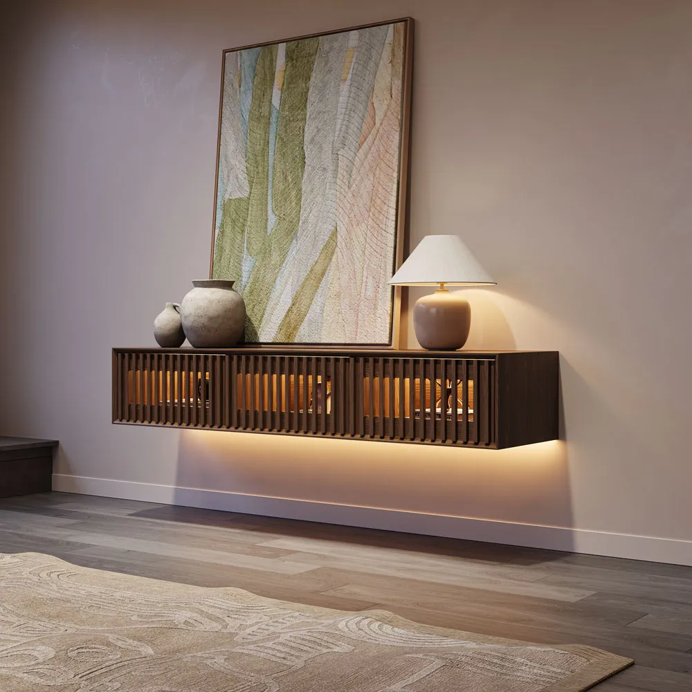 Mid-Century Floating TV Console with Adjustable LED Lights
