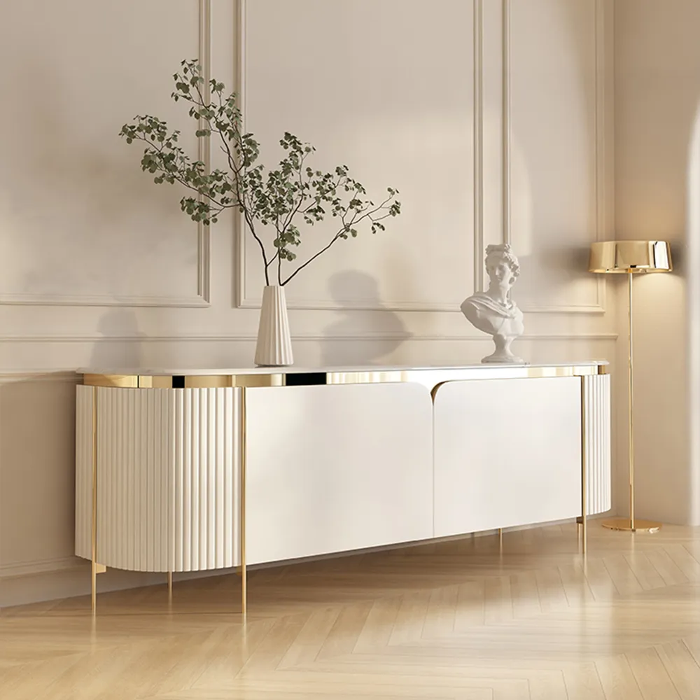 Modern Fluted TV Stand with Marble Top Modern Fluted TV Stand with Marble Top