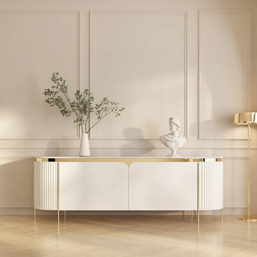 Modern Fluted TV Stand with Marble Top Modern Fluted TV Stand with Marble Top