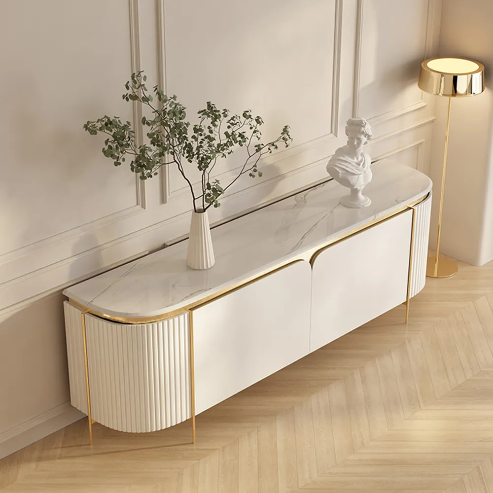 Modern Fluted TV Stand with Marble Top Modern Fluted TV Stand with Marble Top