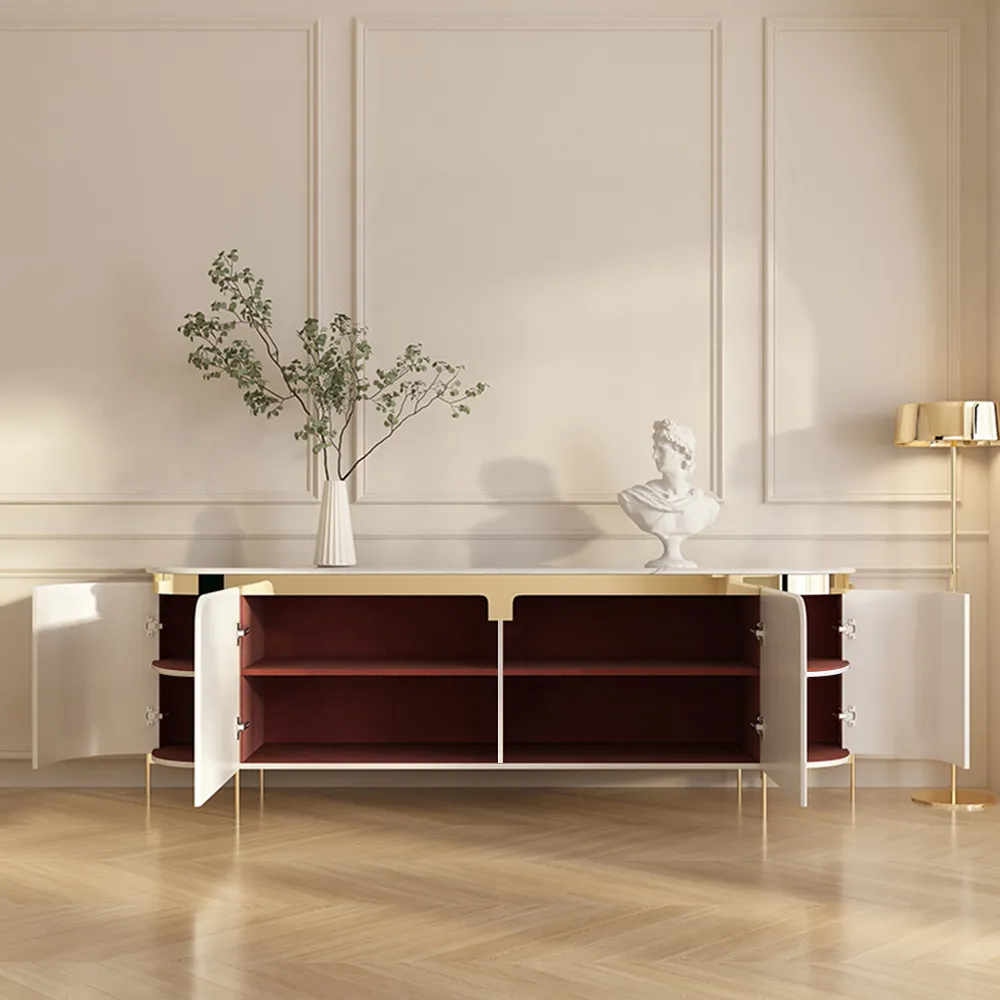 Modern Fluted TV Stand with Marble Top Modern Fluted TV Stand with Marble Top
