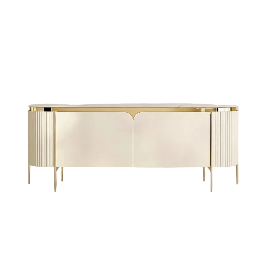 Modern Fluted TV Stand with Marble Top