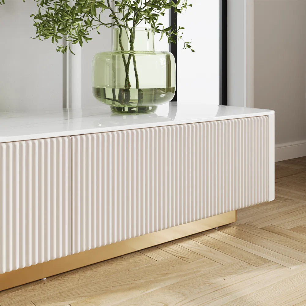 Long Fluted TV Stand with Glossy Sintered Stone Top