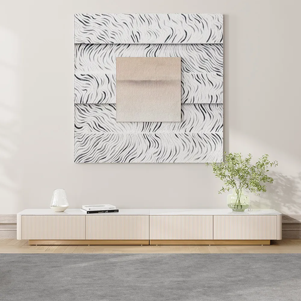 Long Fluted TV Stand with Glossy Sintered Stone Top
