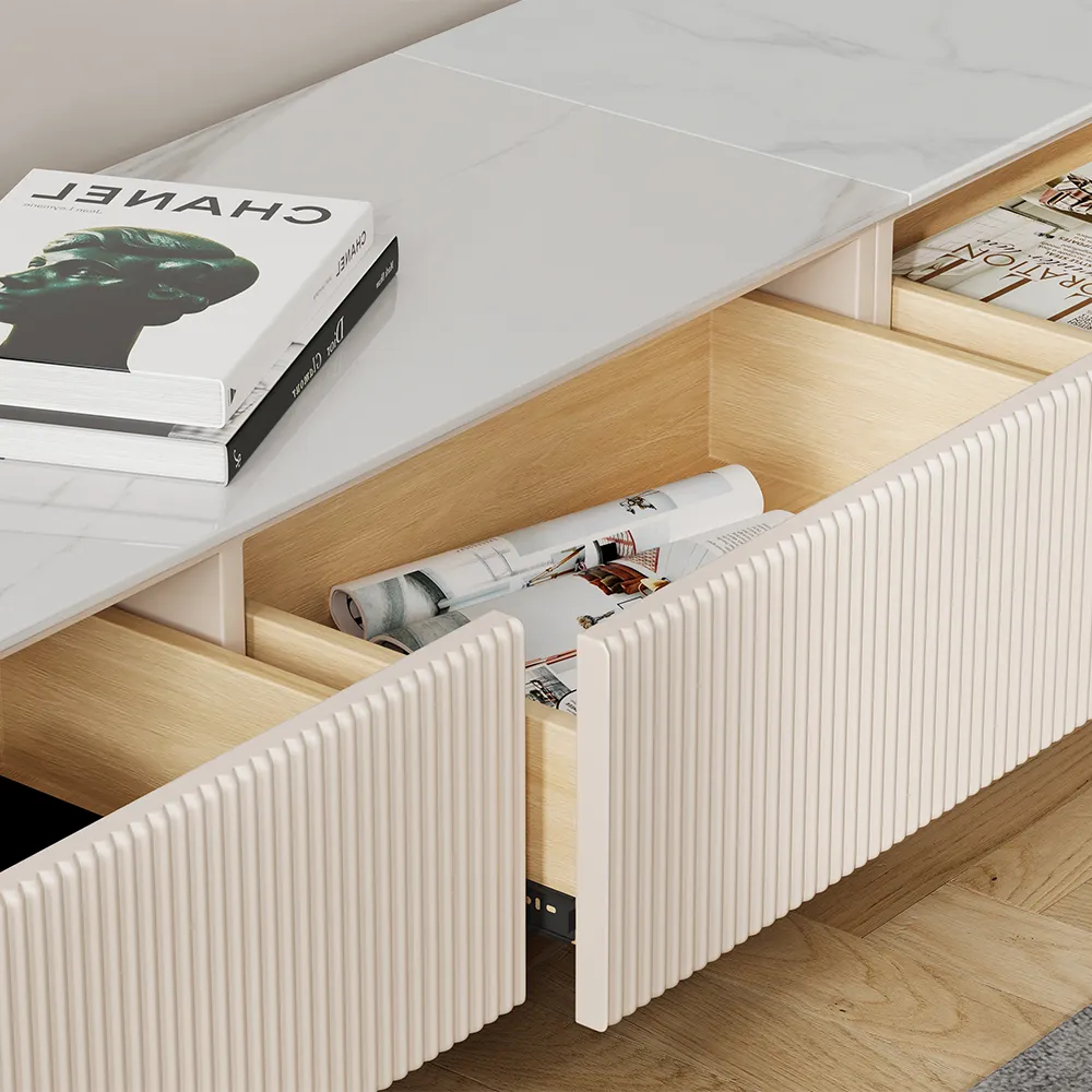 Long Fluted TV Stand with Glossy Sintered Stone Top