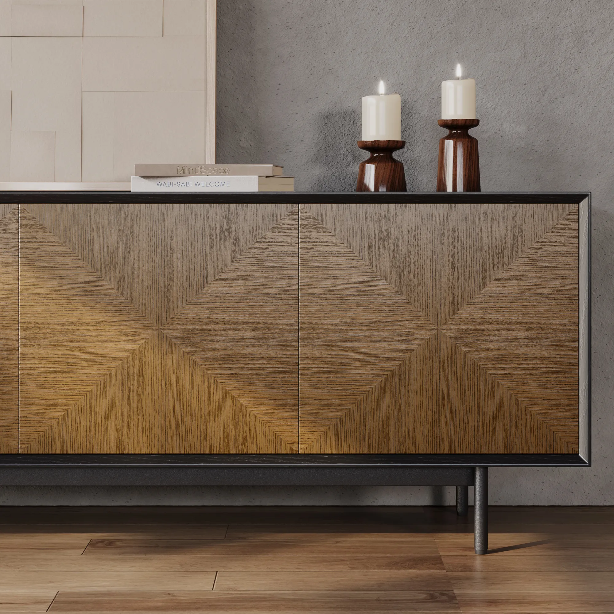 Mid-Century Modern Walnut color&Black TV Stand