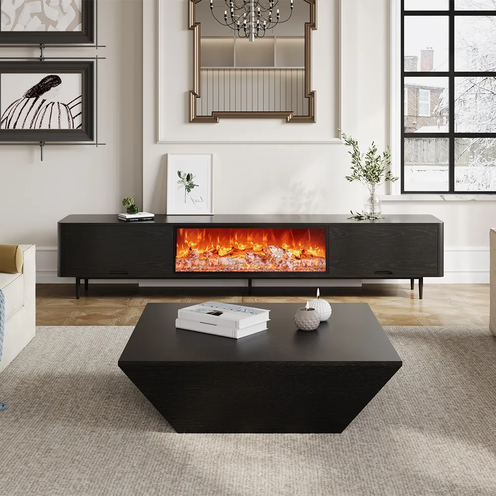 Modern Electric Fireplace TV Stand with LED Flame Effects