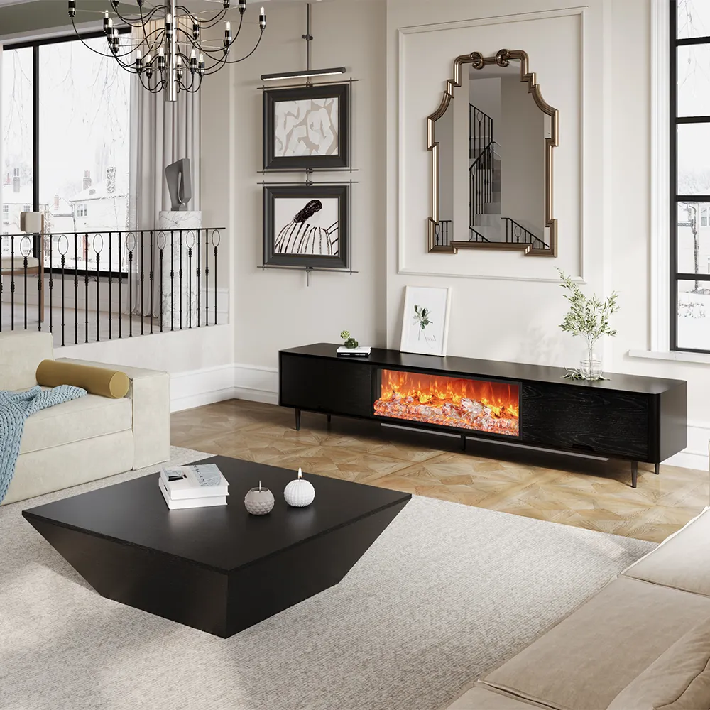 Modern Electric Fireplace TV Stand with LED Flame Effects