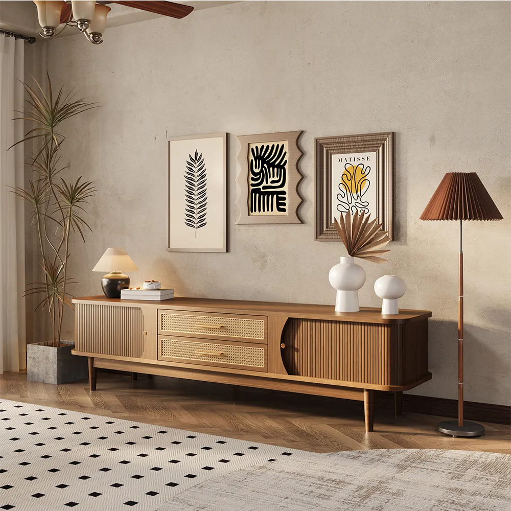 Mid-Century Modern TV Stand with Tambour Doors