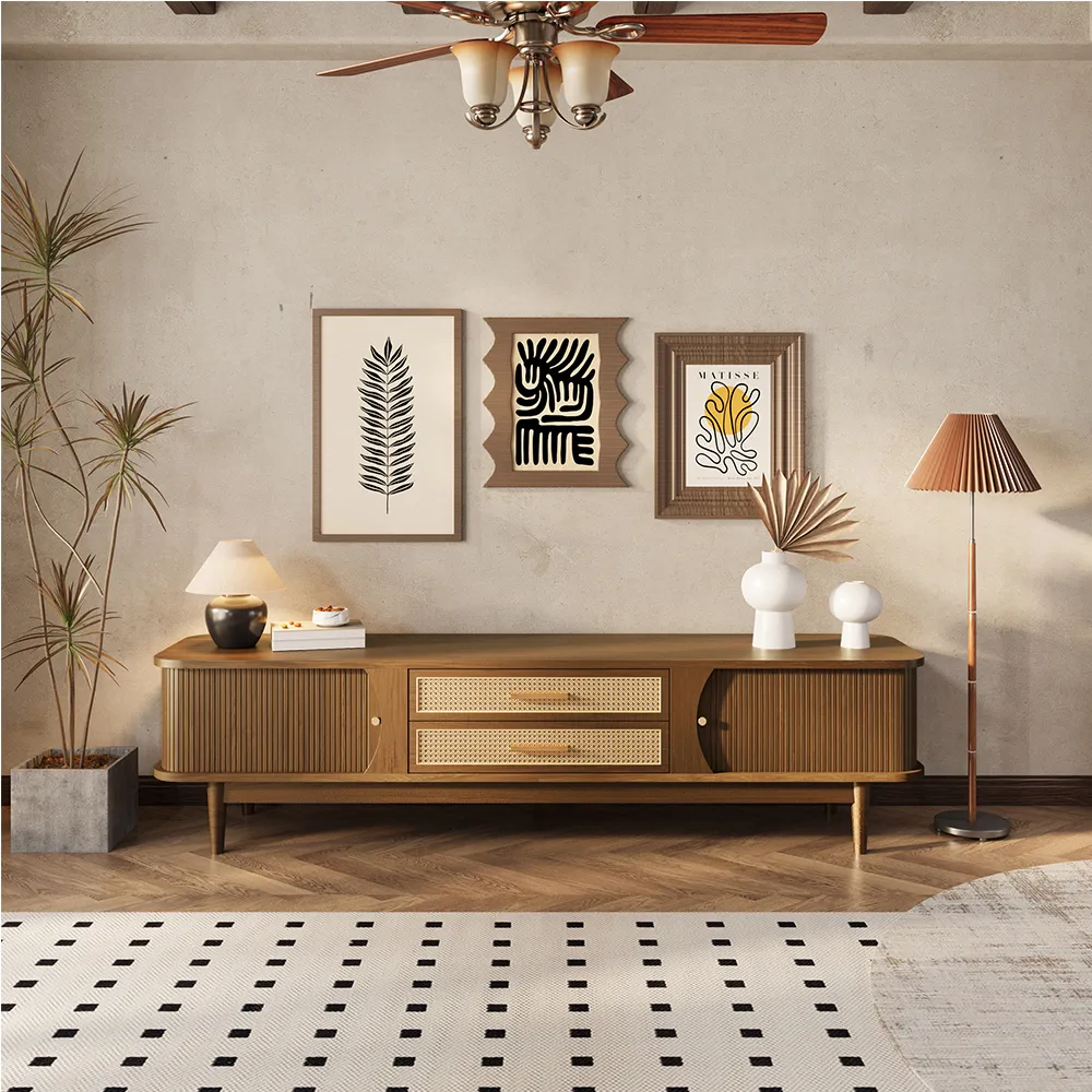 Mid-Century Modern TV Stand with Tambour Doors