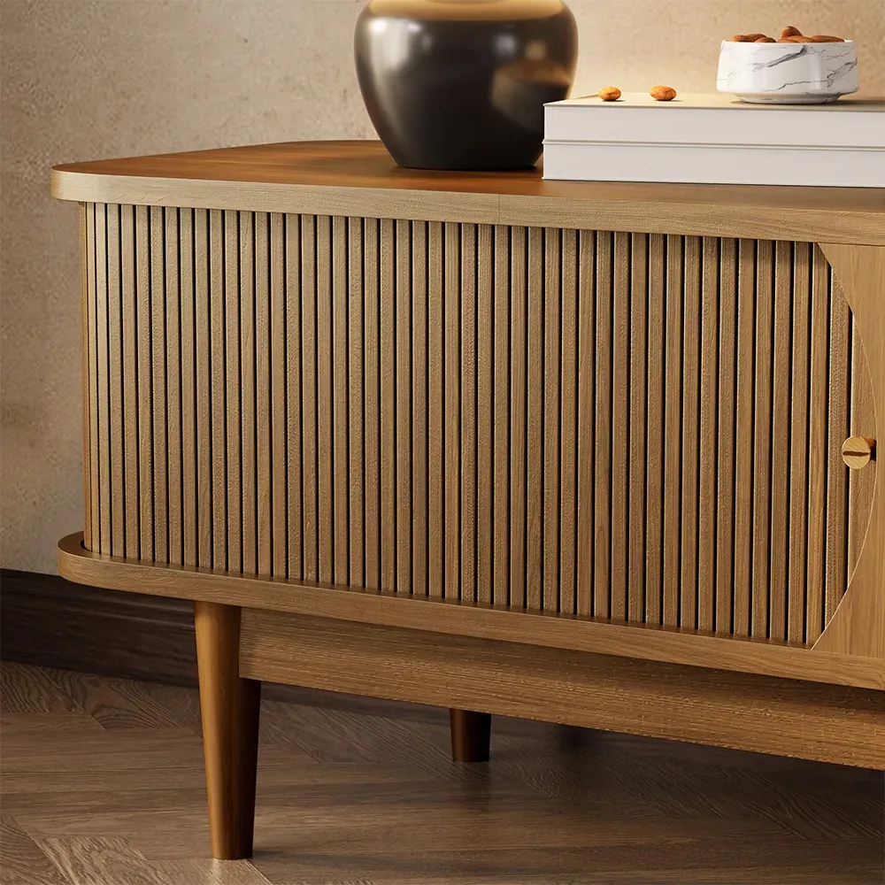 Mid-Century Modern TV Stand with Tambour Doors