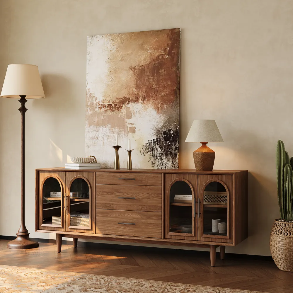 MCM Arched Glass Doors TV Stand
