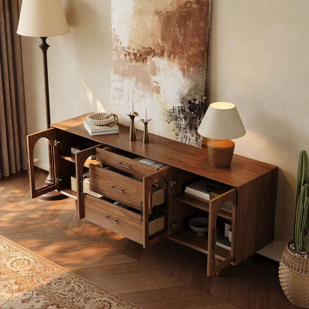 MCM Arched Glass Doors TV Stand
