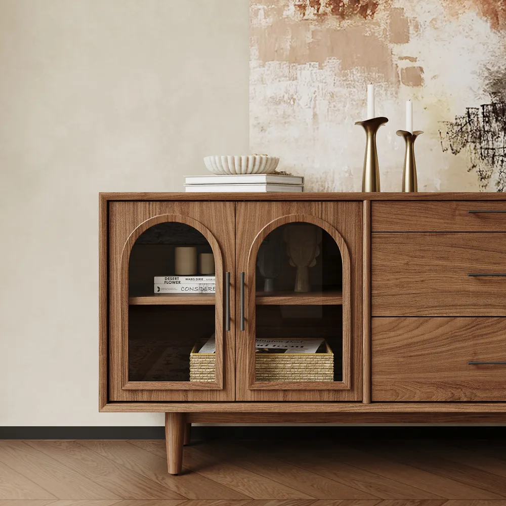 MCM Arched Glass Doors TV Stand