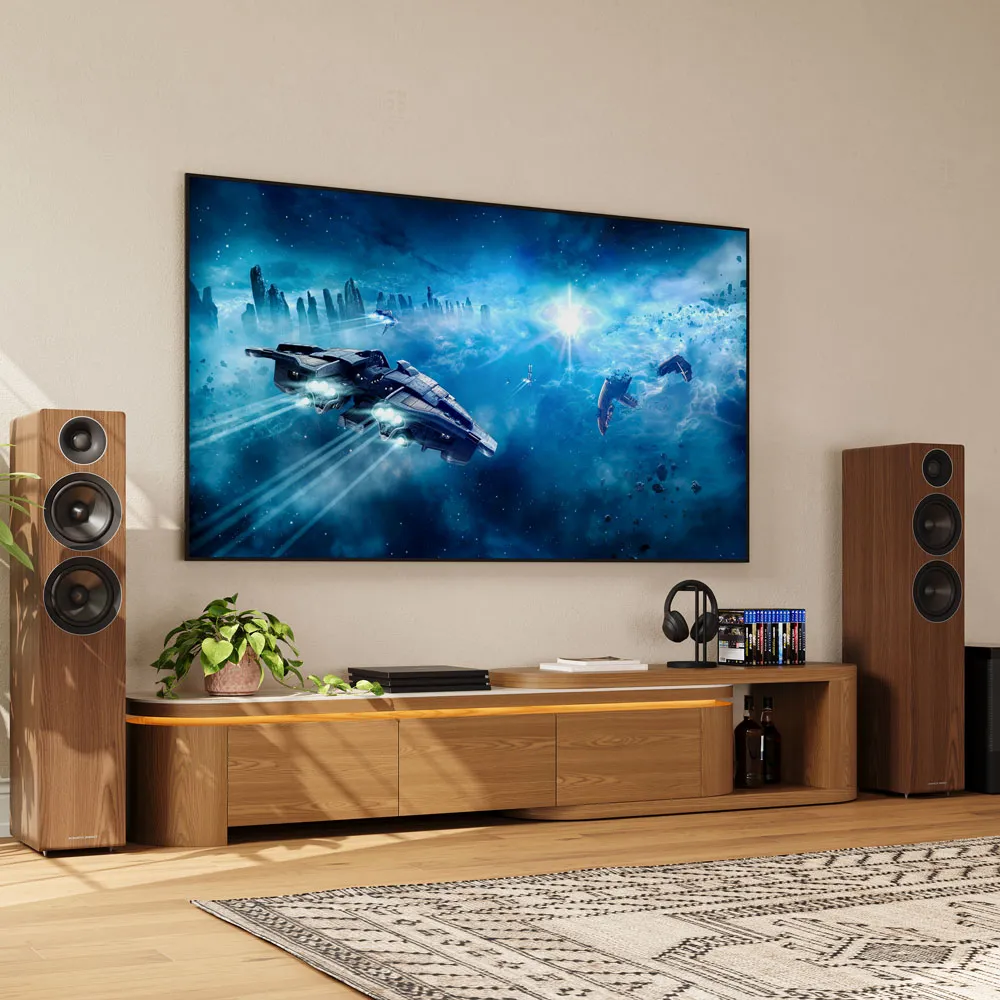 Mid-Century Modern Extendable TV Stand with LED Lights