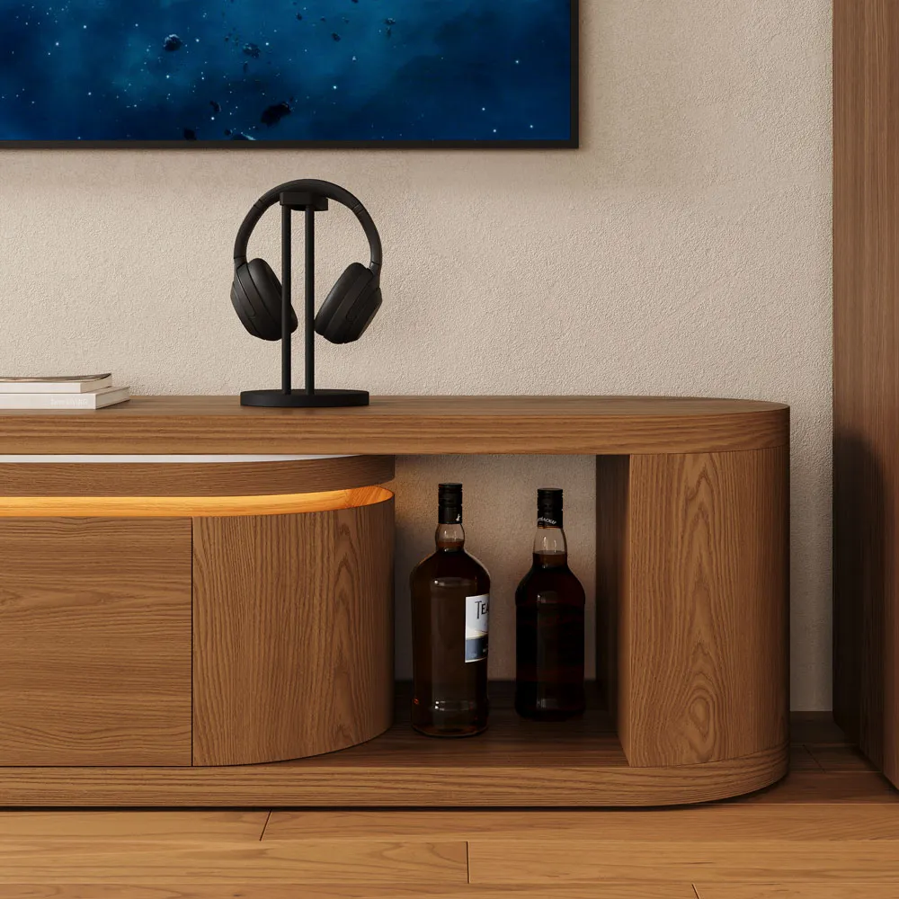 Mid-Century Modern Extendable TV Stand with LED Lights