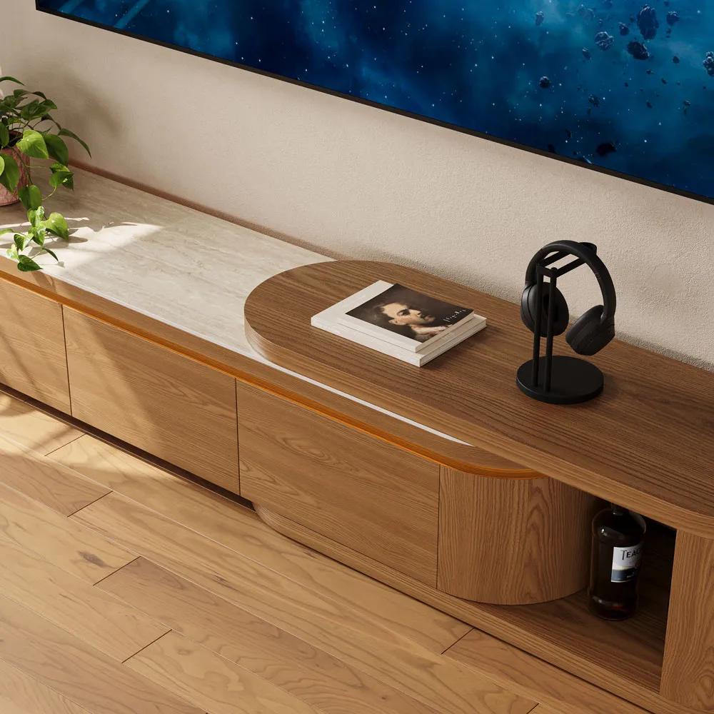 Mid-Century Modern Extendable TV Stand with LED Lights