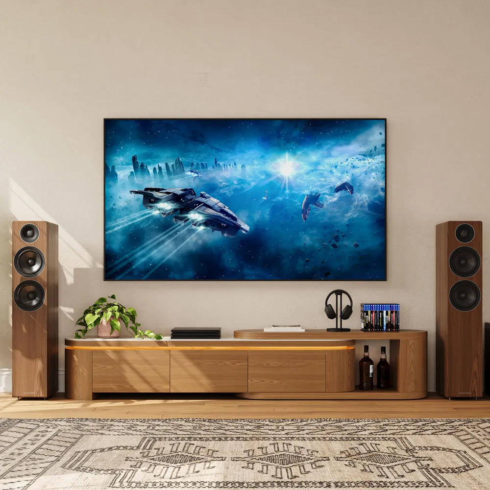 Mid-Century Modern Extendable TV Stand with LED Lights