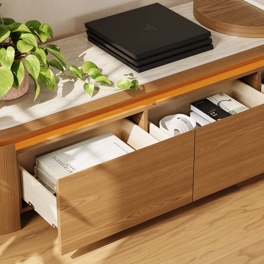 Mid-Century Modern Extendable TV Stand with LED Lights