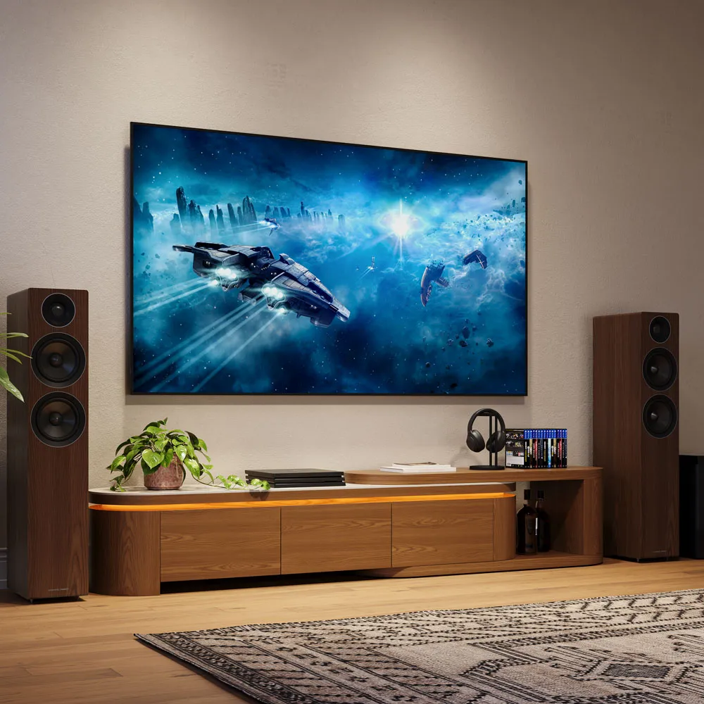 Mid-Century Modern Extendable TV Stand with LED Lights