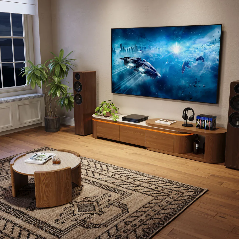 Mid-Century Modern Extendable TV Stand with LED Lights