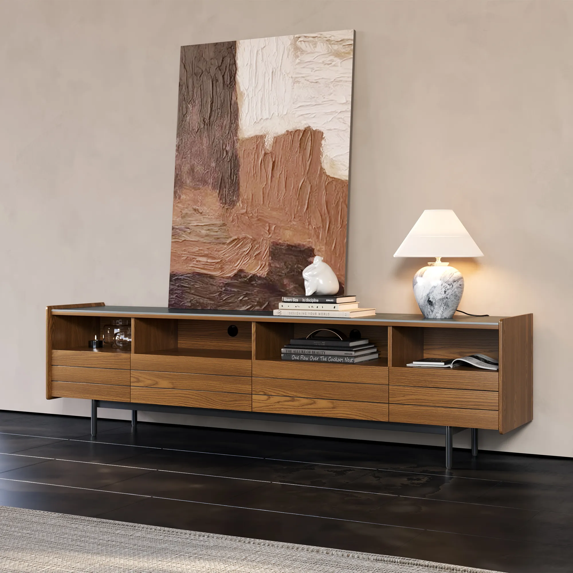 Mid-Century Matte Sintered Stone Tabletop TV Stand Mid-Century Matte Sintered Stone Tabletop TV Stand