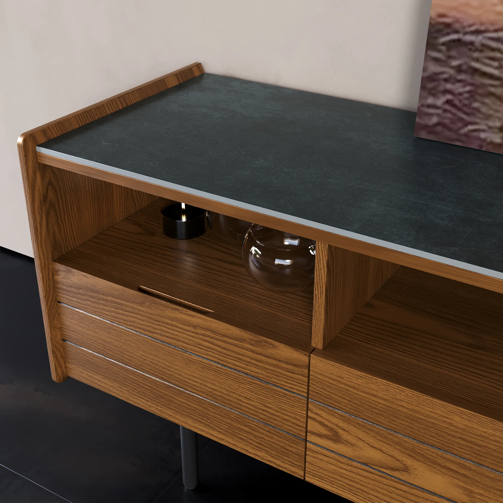Mid-Century Matte Sintered Stone Tabletop TV Stand Mid-Century Matte Sintered Stone Tabletop TV Stand