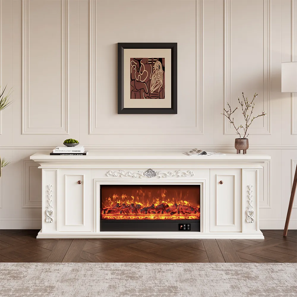 Modern Electric Fireplace TV Stand with LED Flame Effects
