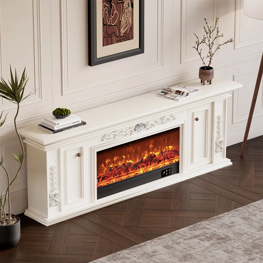 Modern Electric Fireplace TV Stand with LED Flame Effects