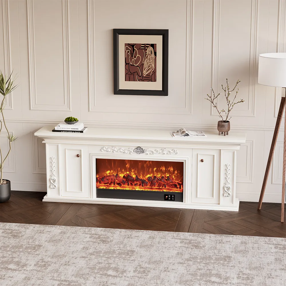 Modern Electric Fireplace TV Stand with LED Flame Effects