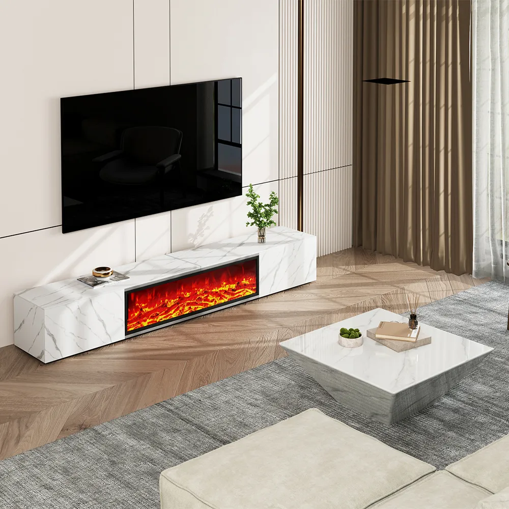 Modern Light Luxury Electric Fireplace TV Stand with LED Flame Effects