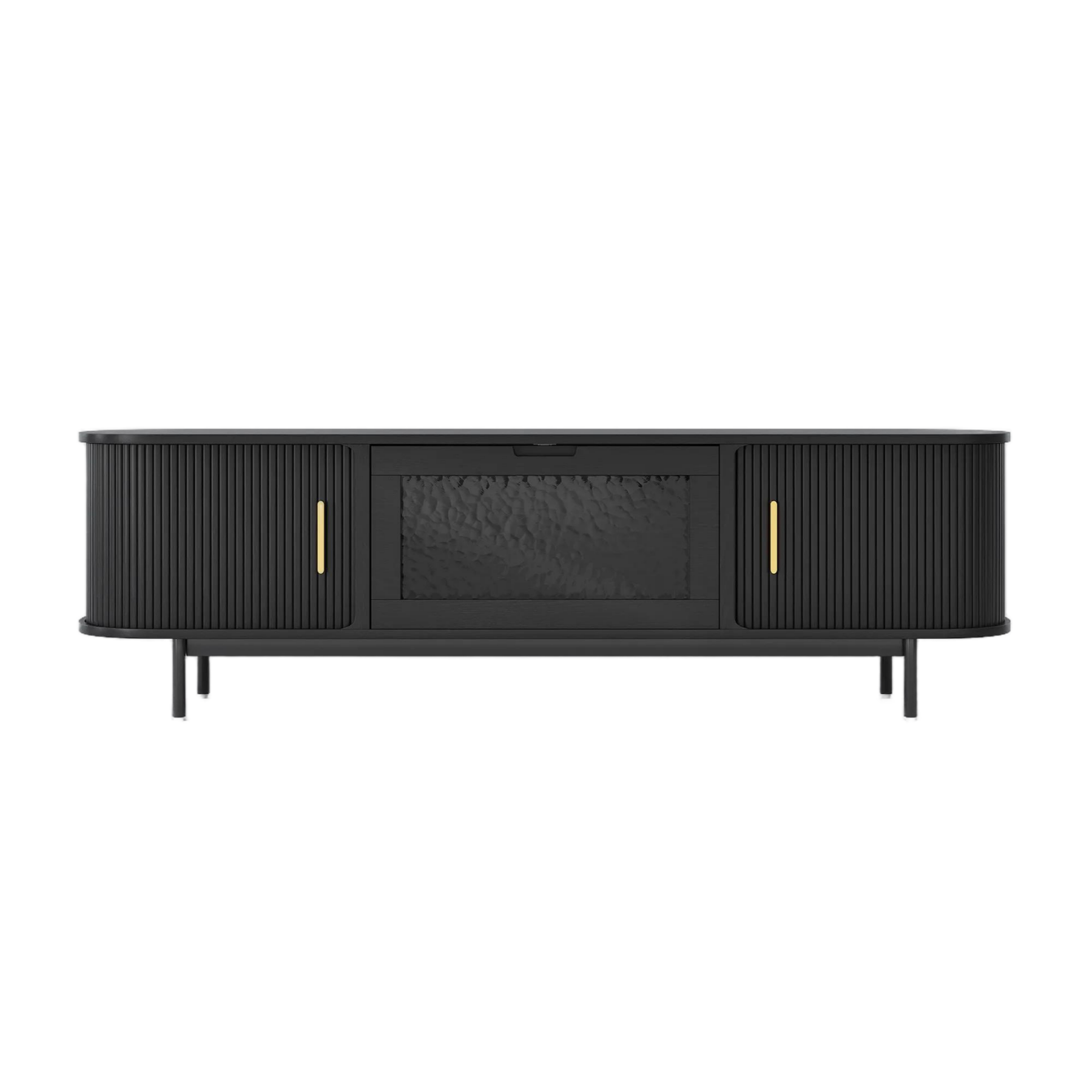 Mid-Century Modern Fluted TV Stand with Tambour Door