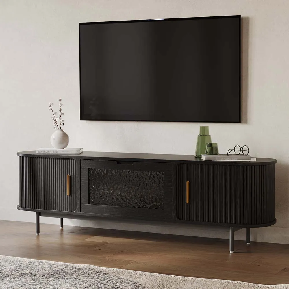 Mid-Century Modern Fluted TV Stand with Tambour Door