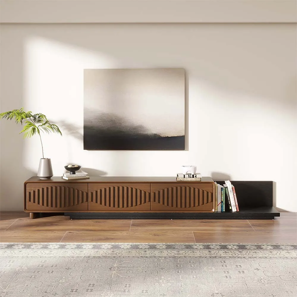 Modern Wood Strip Extendable TV Stand Modern Wood Strip Extendable TV Stand