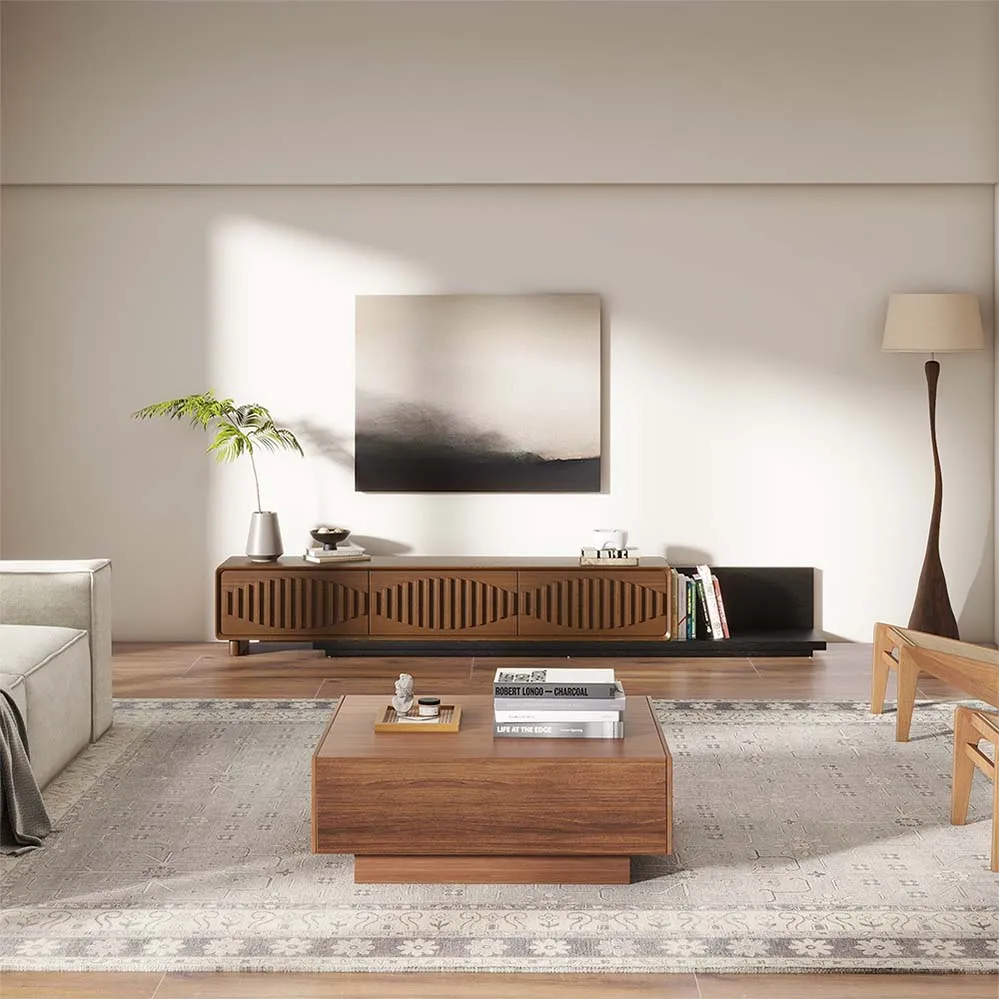 Modern Wood Strip Extendable TV Stand Modern Wood Strip Extendable TV Stand