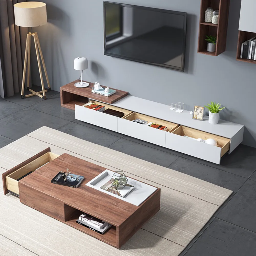 Modern Retractable Wood TV Stand