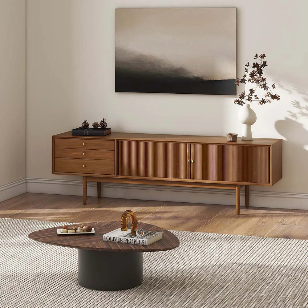 Mid-Century Modern Fluted TV Stand with Tambour Doors Mid-Century Modern Fluted TV Stand with Tambour Doors