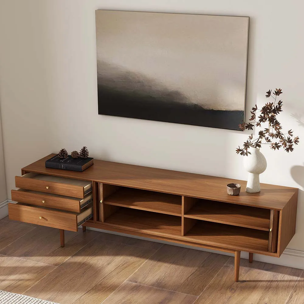 Mid-Century Modern Fluted TV Stand with Tambour Doors Mid-Century Modern Fluted TV Stand with Tambour Doors