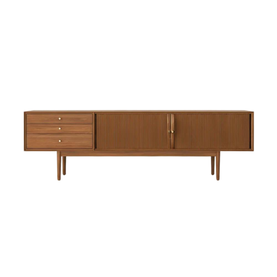 Mid-Century Modern Fluted TV Stand with Tambour Doors