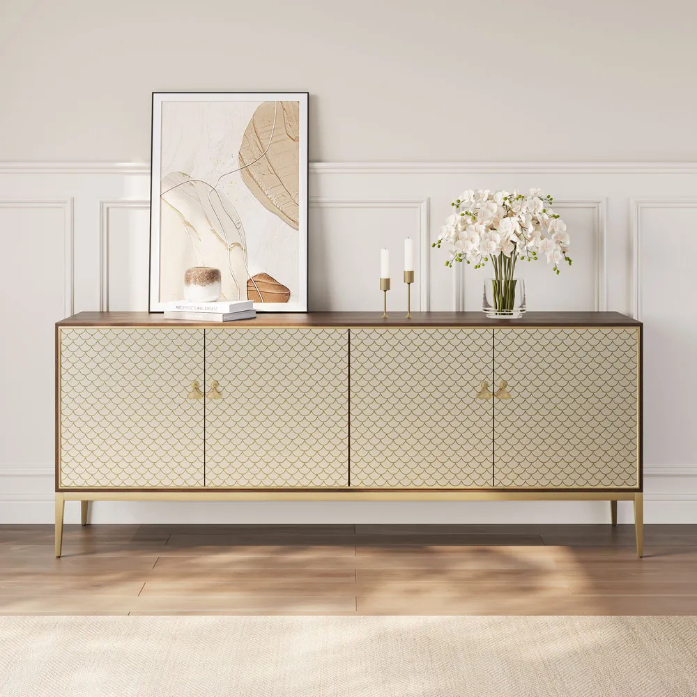 Luxury TV Stand with Fish Scale Pattern Doors