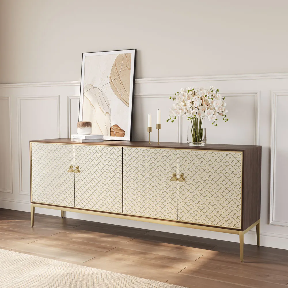 Luxury TV Stand with Fish Scale Pattern Doors