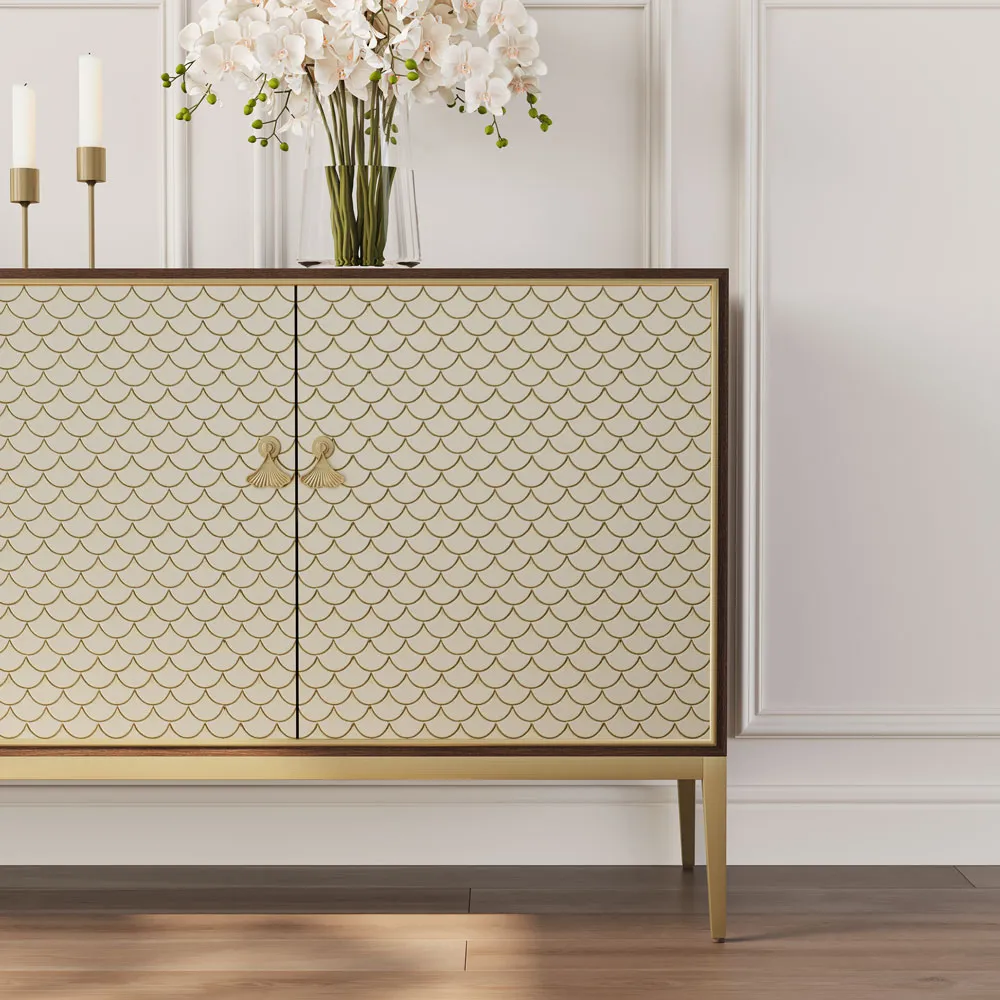 Luxury TV Stand with Fish Scale Pattern Doors