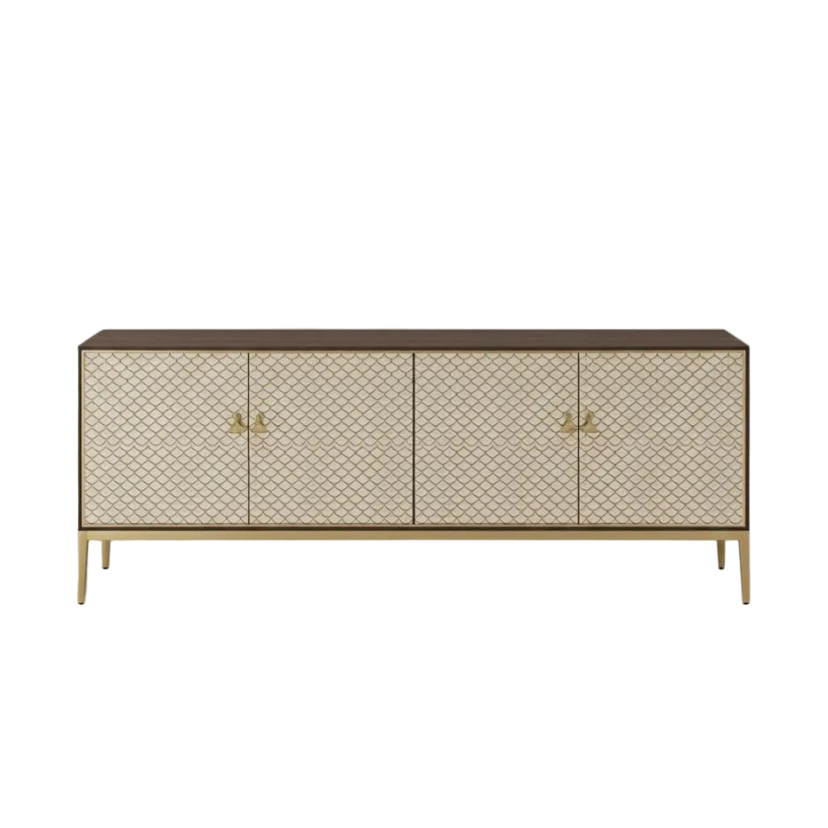 Luxury TV Stand with Fish Scale Pattern Doors
