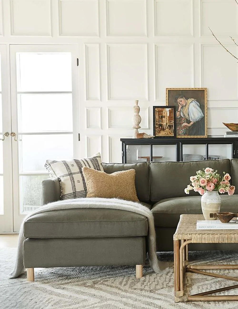 Apricot Linen Sectional Sofa