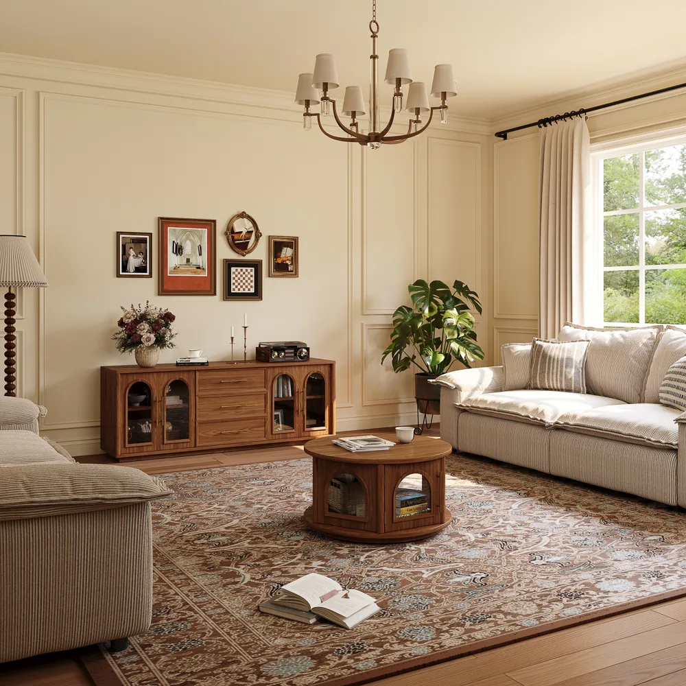 Walnut Storage TV Stand with Glass Doors