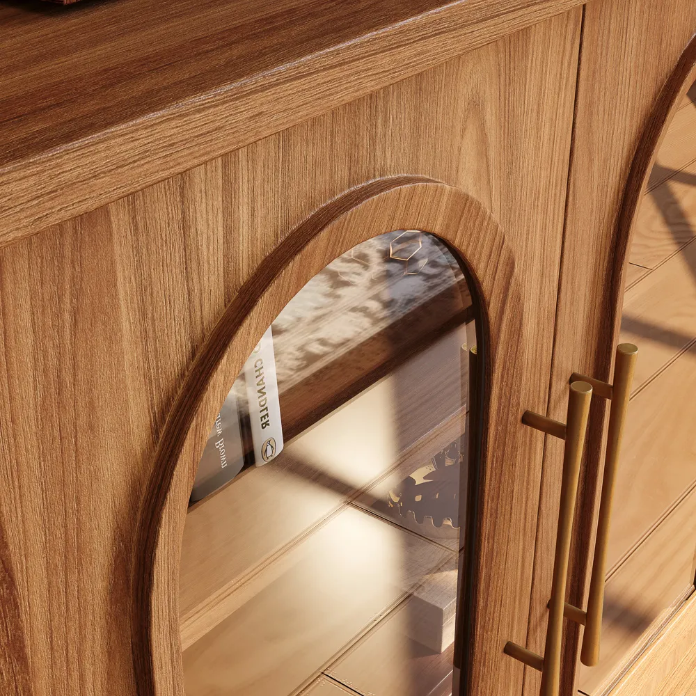 Walnut Storage TV Stand with Glass Doors