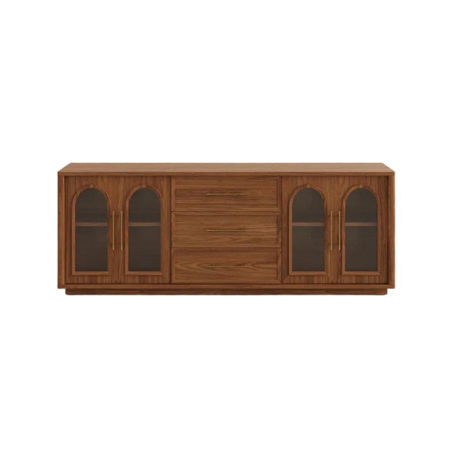 Walnut Storage TV Stand with Glass Doors